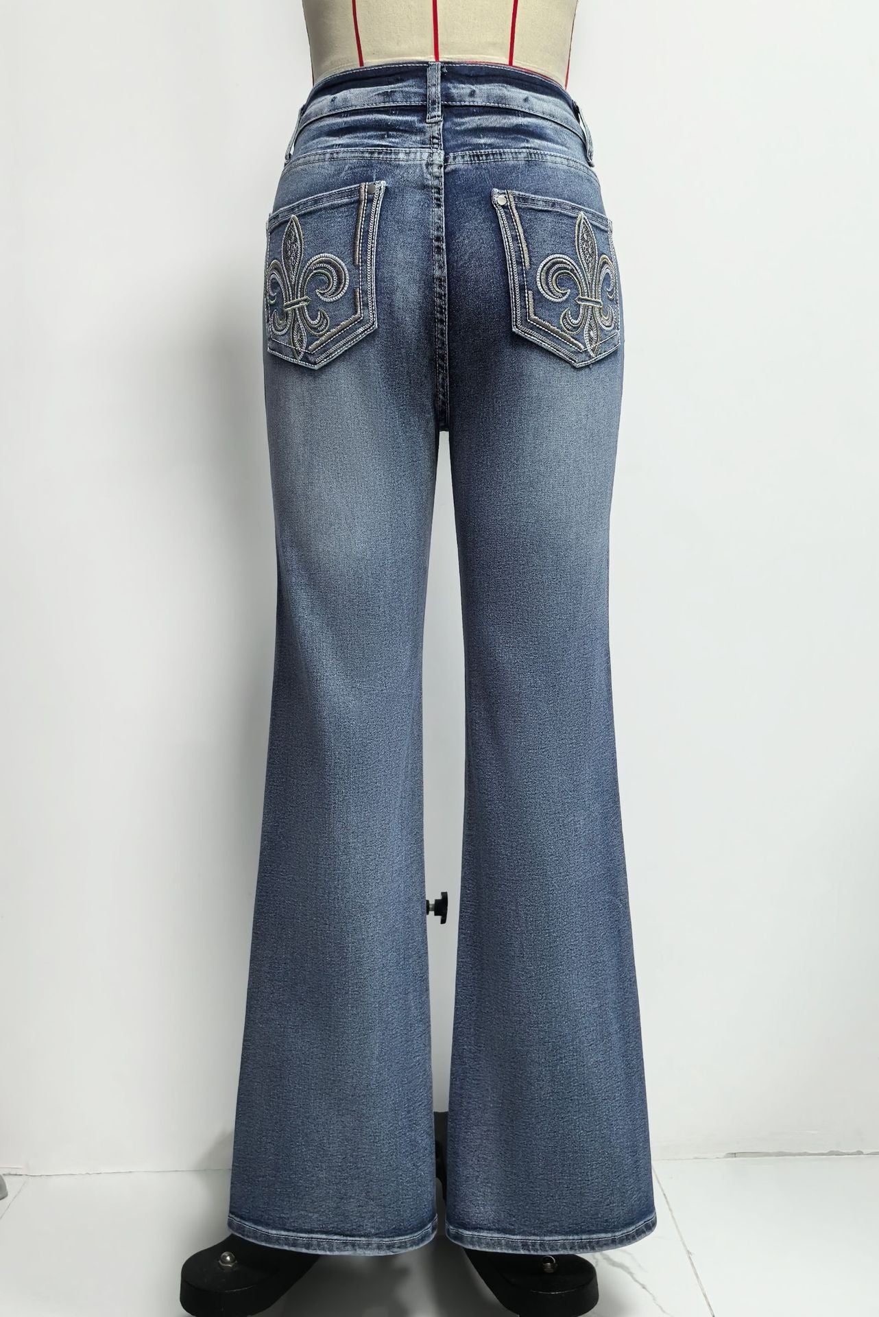 Spring Summer Back Pocket Embroidered Jeans Double Button Slimming Stretch Denim Trousers