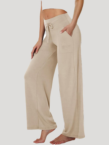 Tied High Waist Straight Leg Pants Autumn Winter Ladies Wide Leg Casual Trousers Drape Sports Yoga Pants