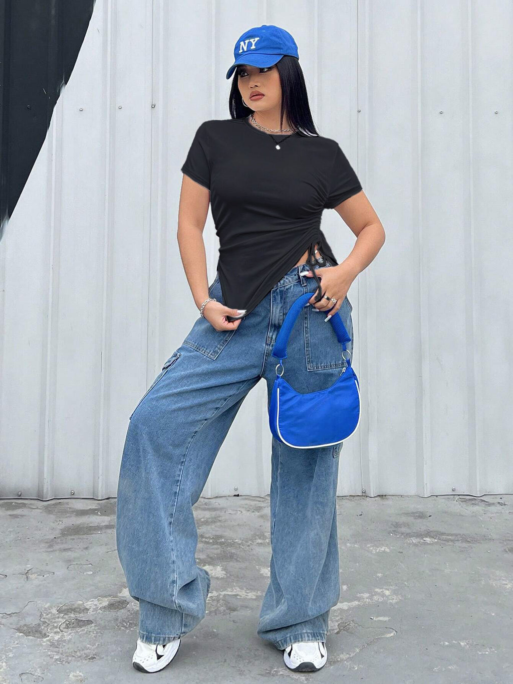 Women Clothing Summer Plus Size Plump Girls Side Slit Short Sleeve T shirt Top