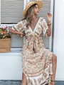 Debra Bohemian Beige Printed Dress Long Tassel