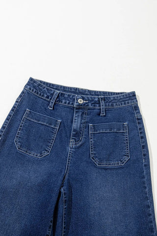Spring Dark Blue High Waist Wide Leg Jeans Women Retro Straight Leg Pants