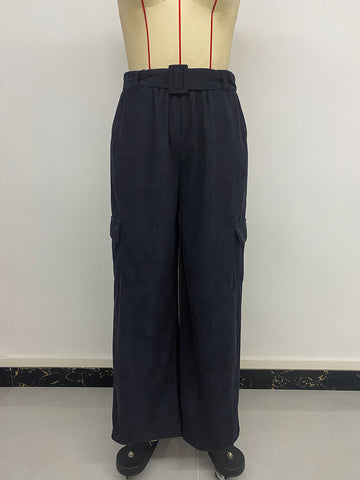 Autumn Winter Casual Simple Loose Solid Color Corduroy Wide Leg Pants Women