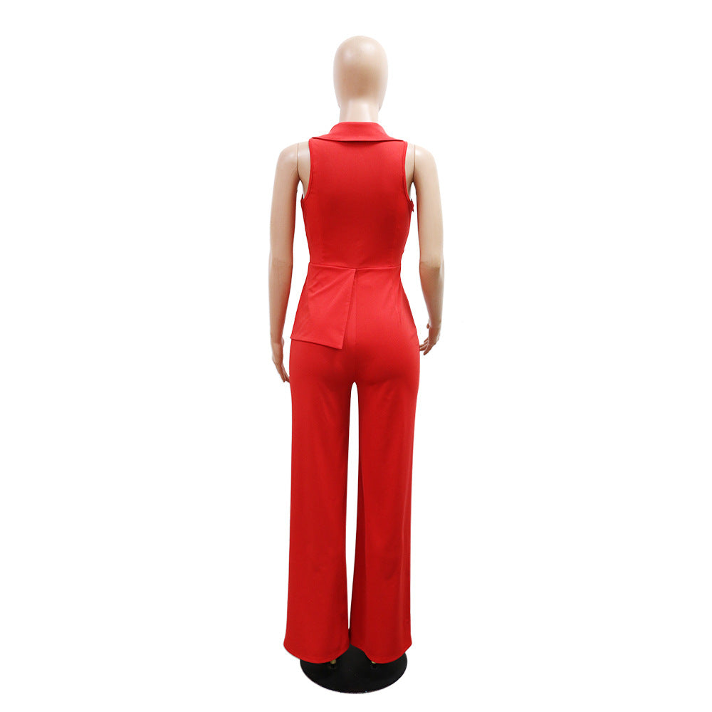 V neck Sexy Jumpsuit Chain Terms Casual Wide Leg for Women
