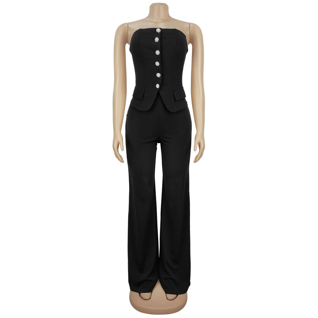 Women Wear Sexy Tube Top Backless Casual Wide Leg Jumpsuit