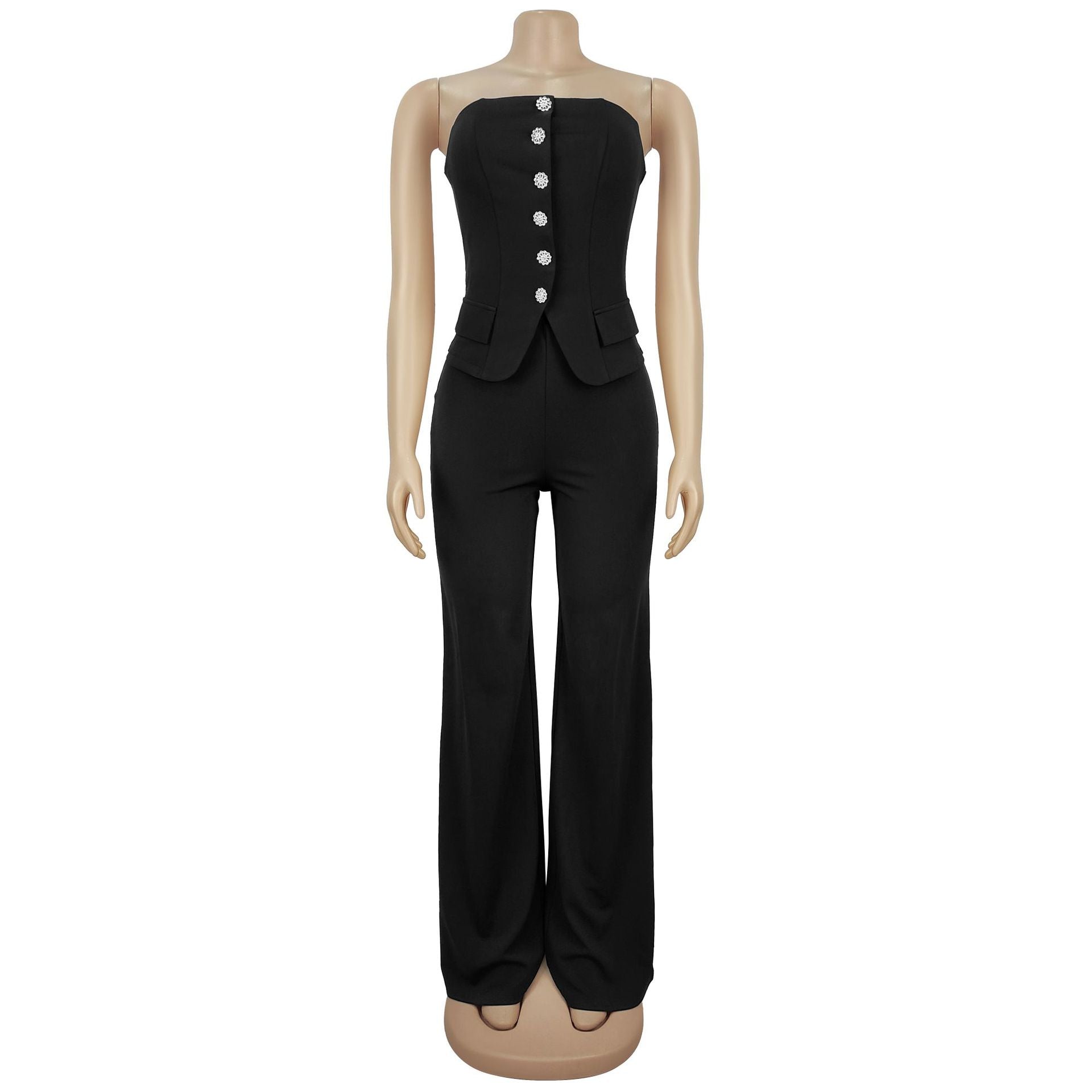 Women Wear Sexy Tube Top Backless Casual Wide Leg Jumpsuit