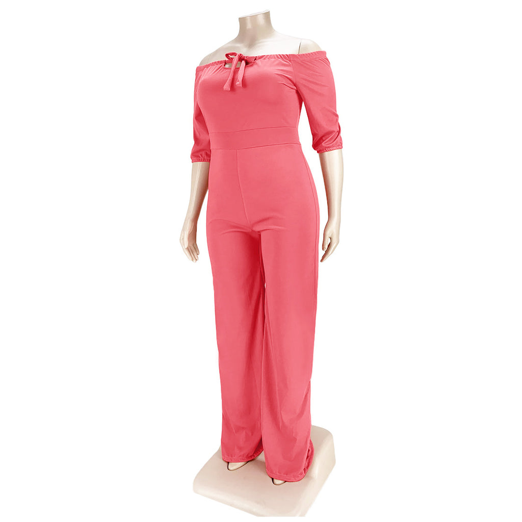 Plus Size Solid Color off-Shoulder Strap Wide-Leg Jumpsuit Women