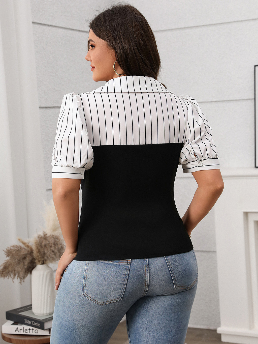 Women Clothing Striped Patchwork Top Summer Thin Short Sleeve Top