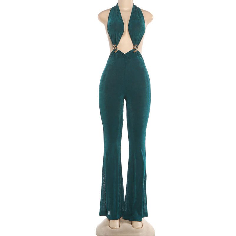 Autumn Winter Women Sexy Halter Backless Corset Bootcut Pants Jumpsuit