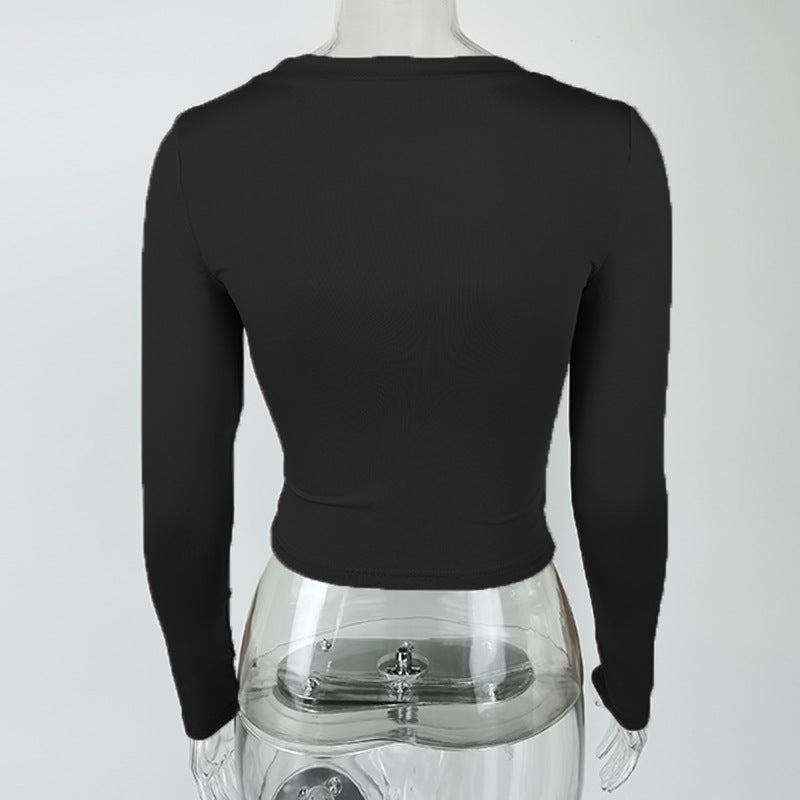 Spring Women Slim U Neck Long-Sleeved