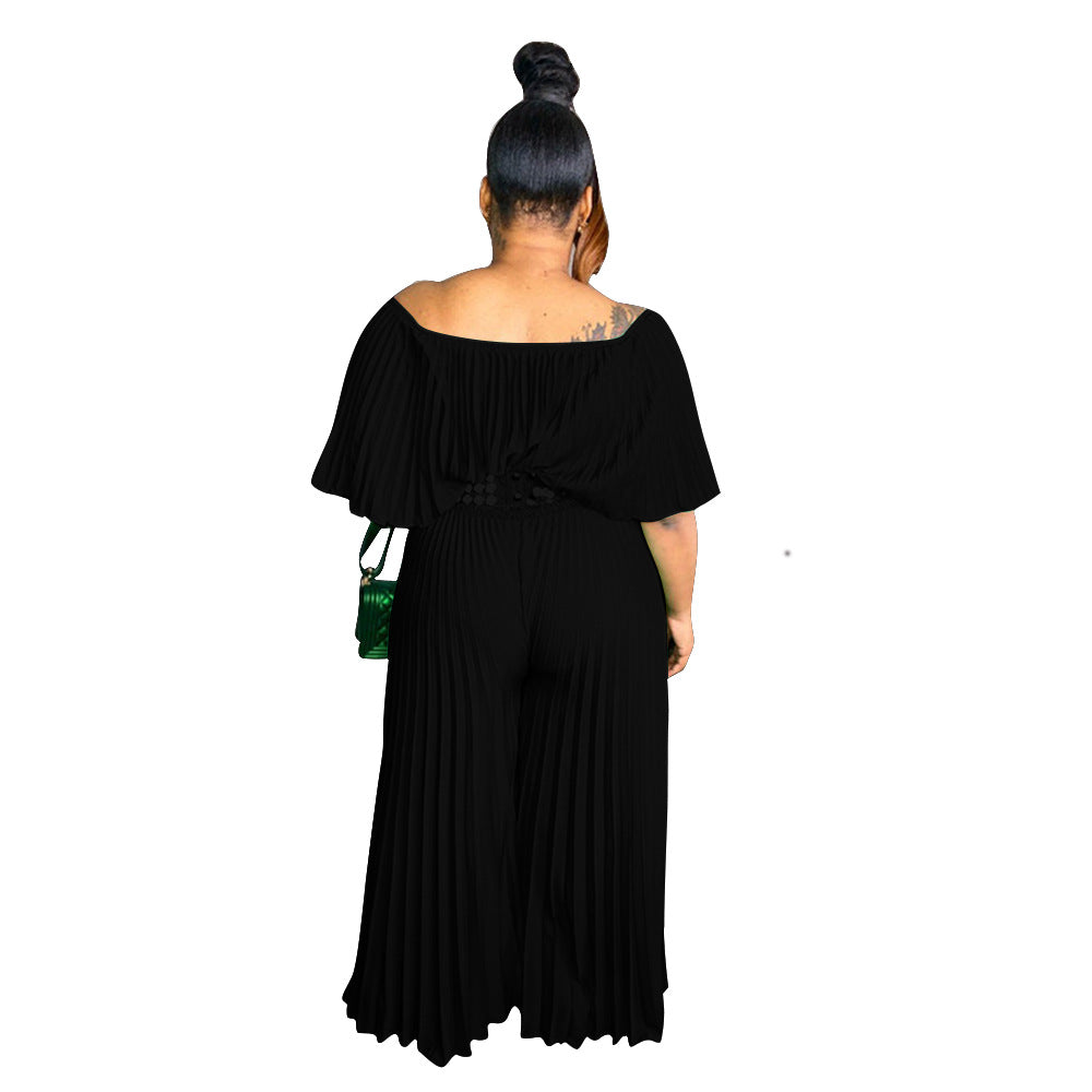 Plus Size Pleated High Temperature Stereotypes Solid Color Elegant Casual Trousers Jumpsuit Pants for Women