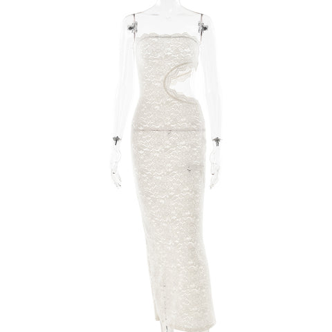 Pedro Brand Sexy Lace Hollow Out Cutout Split Tube Dress