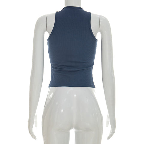 Women Solid  Letters Printing Thread Sleeveless Vest