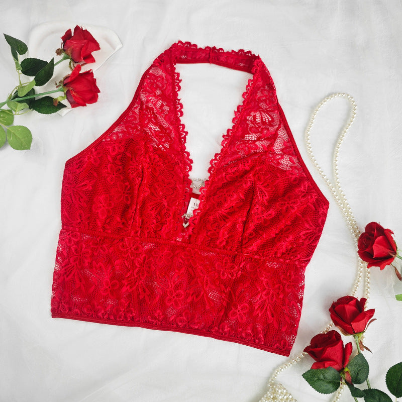 Plus Size Lace Sexy Slim Top Popular Hollow Out Cutout out Short Halterneck Vest