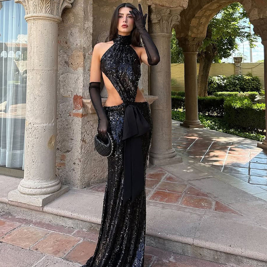 Saona Backless Hollow Out Cutout out Stitching Maxi Dress