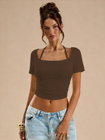 Women Halter Square Collar Slimming Sleeve