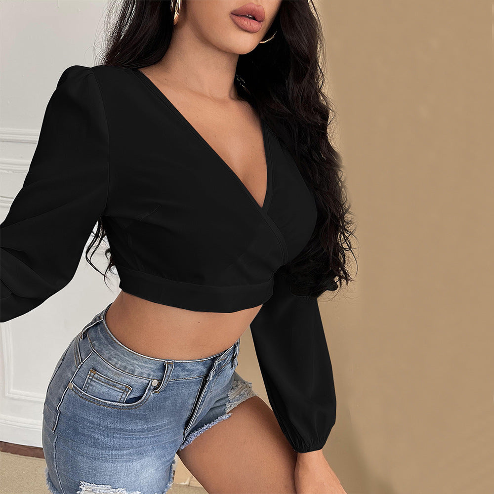women  V neck Long-Sleeved Backless