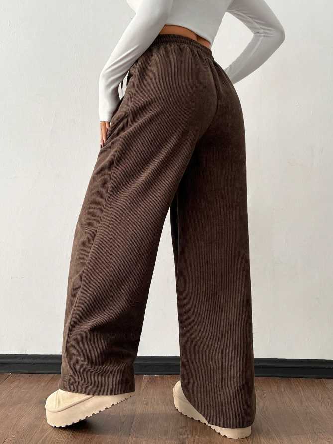 Women Autumn Winter Casual Corduroy Straight Loose Solid Color All Matching Casual Pants
