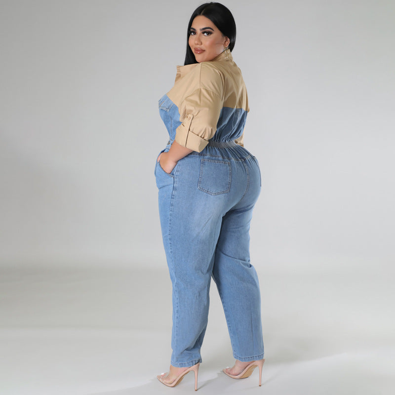 Plus Size Women Clothes Contrast Color Jumpsuit