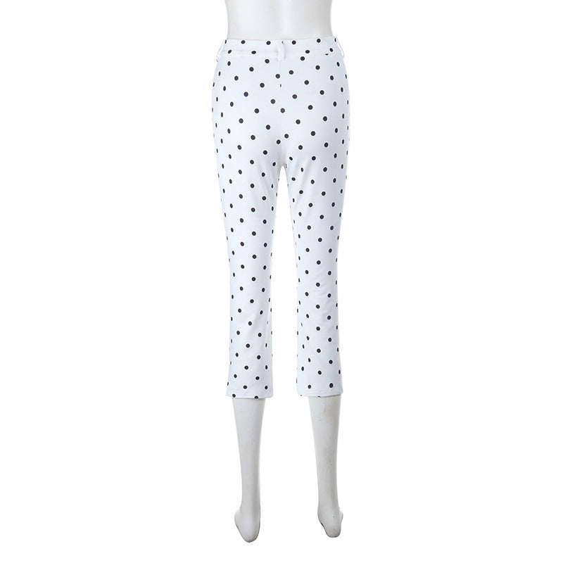 Polka Dot Printed Elegant Sports Casual Tight Cropped Pants