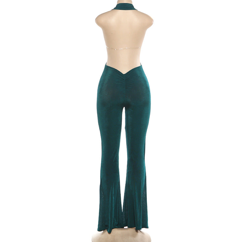 Autumn Winter Women Sexy Halter Backless Corset Bootcut Pants Jumpsuit