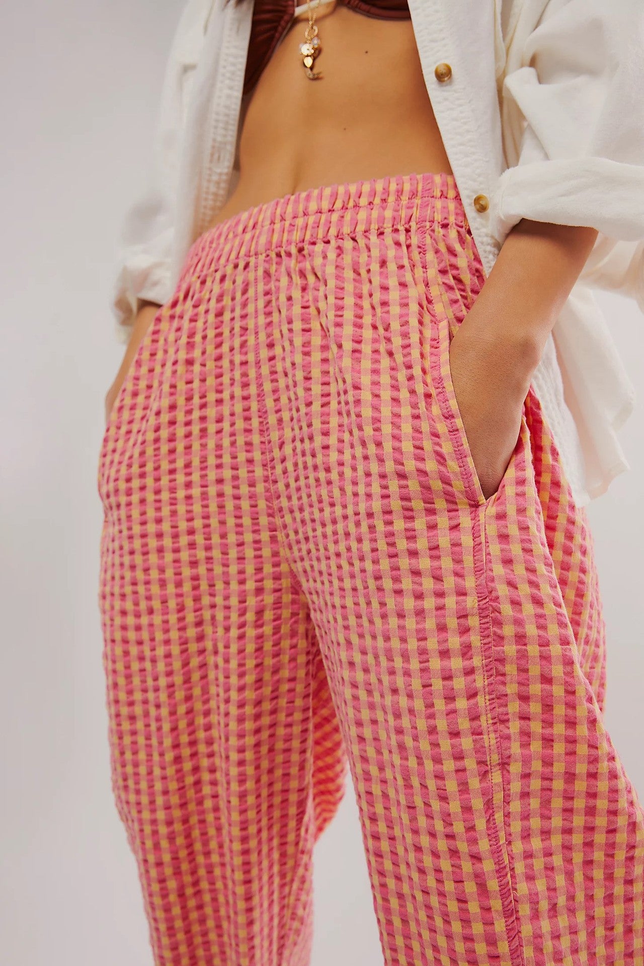Plaid Straight Leg Pants Summer Women Thin High Waist Drooping Casual Walking Pants