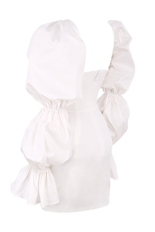 Bayonne Solid Full Puff Sleeve Square Collar Bandage Stretchy Bodycon Dresses