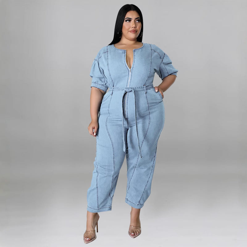 Plus Size Women Clothing Summer Sleeve Jumpsuit