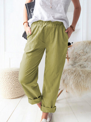 Summer Dried Shrimp Women Casual Elastic Straight Leg Trousers