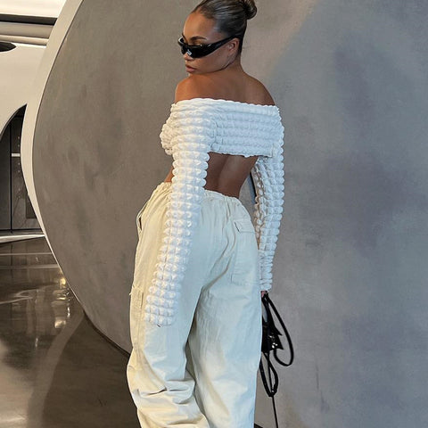 Cutout Bubble Cropped Long Sleeve