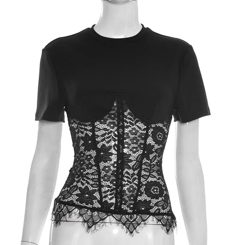 Women round Neck Shoulder See through