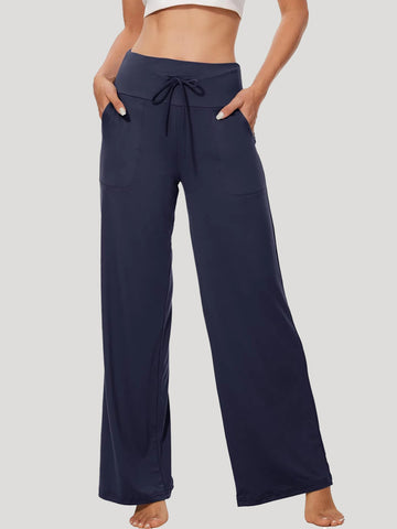 Tied High Waist Straight Leg Pants Autumn Winter Ladies Wide Leg Casual Trousers Drape Sports Yoga Pants