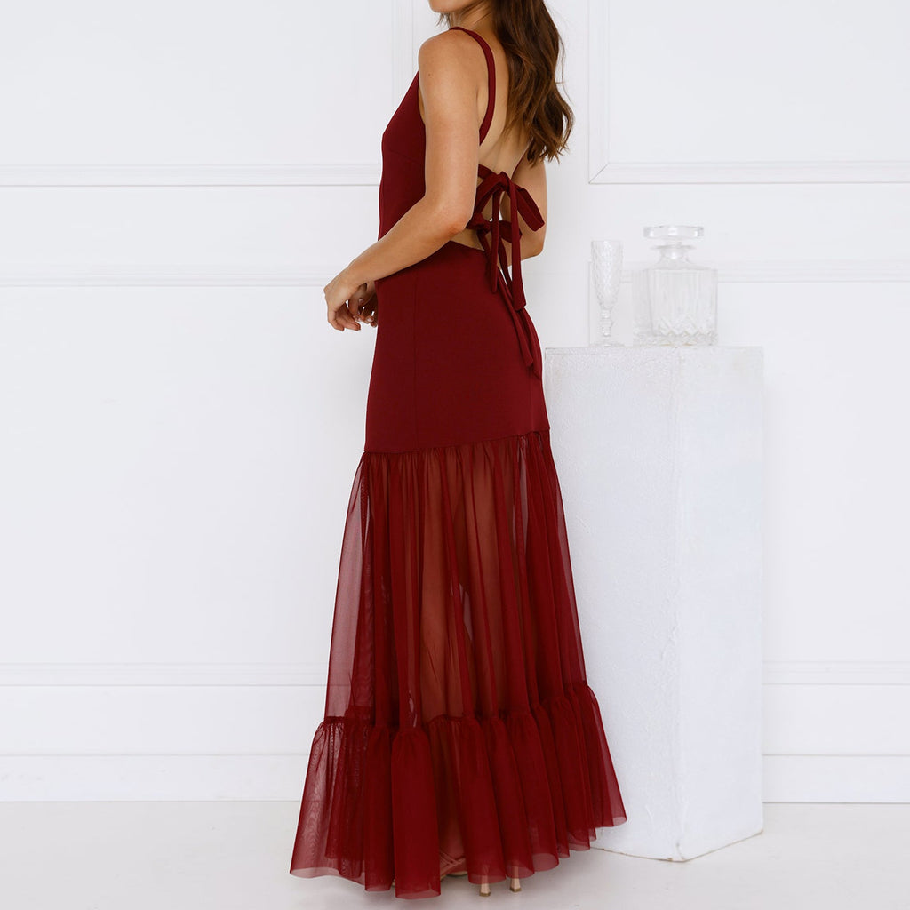 Los Frailes Sleeveless Mesh Stitching Tight Sheath Transparent Backless Dress