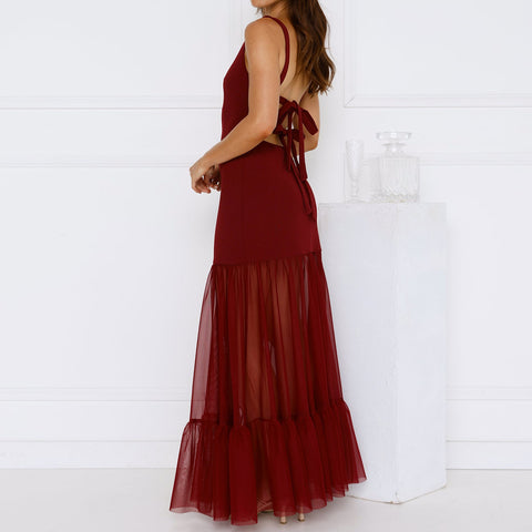 Los Frailes Sleeveless Mesh Stitching Tight Sheath Transparent Backless Dress