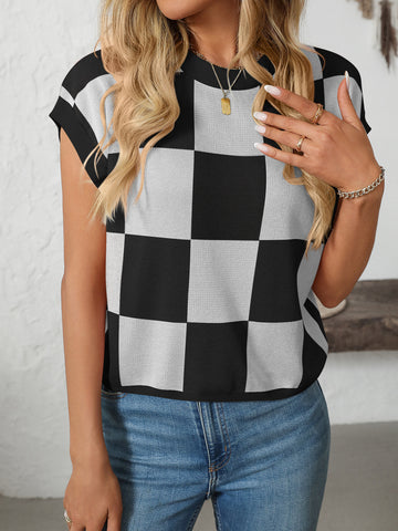 Summer Sleeve Block round Neck Plaid