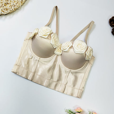 Niche Satin Floral Spaghetti Sexy Boning Corset
