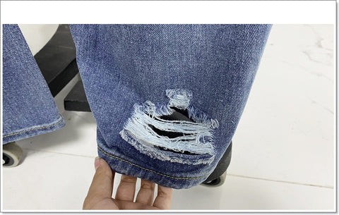 Jeans Women Wash Ripped Slimming Wide Leg Pants Denim Trousers