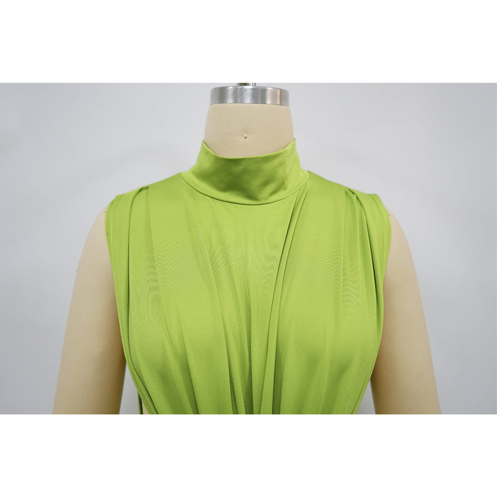 Georgia O-neck High Split Ruched Stacked Bodycon Midi Maxi Dress