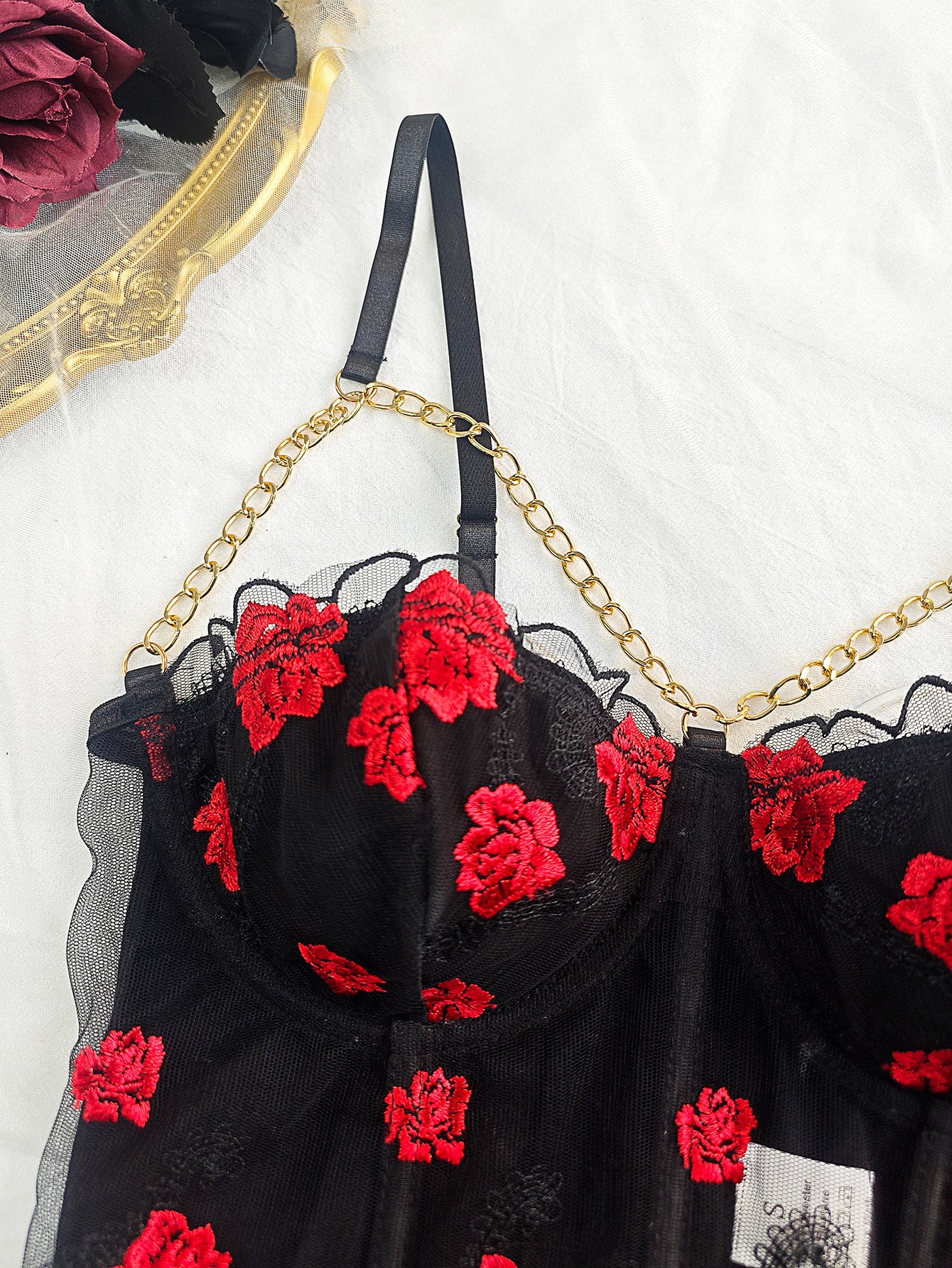 Sexy Corset Floral Steel Tube Embroidered