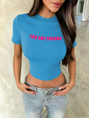 Letter Print Sleeve Slim Fit Cropped