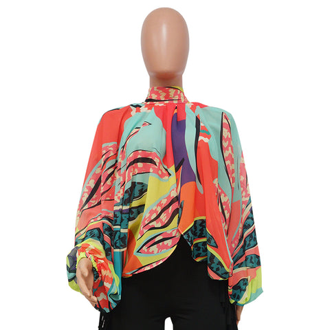 Women  Printing Batwing Sleeve