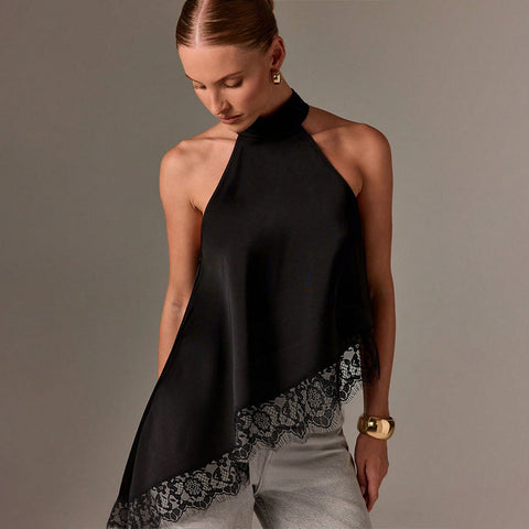Summer Stitching  Vest  Sleeveless Stand Collar off Shoulder