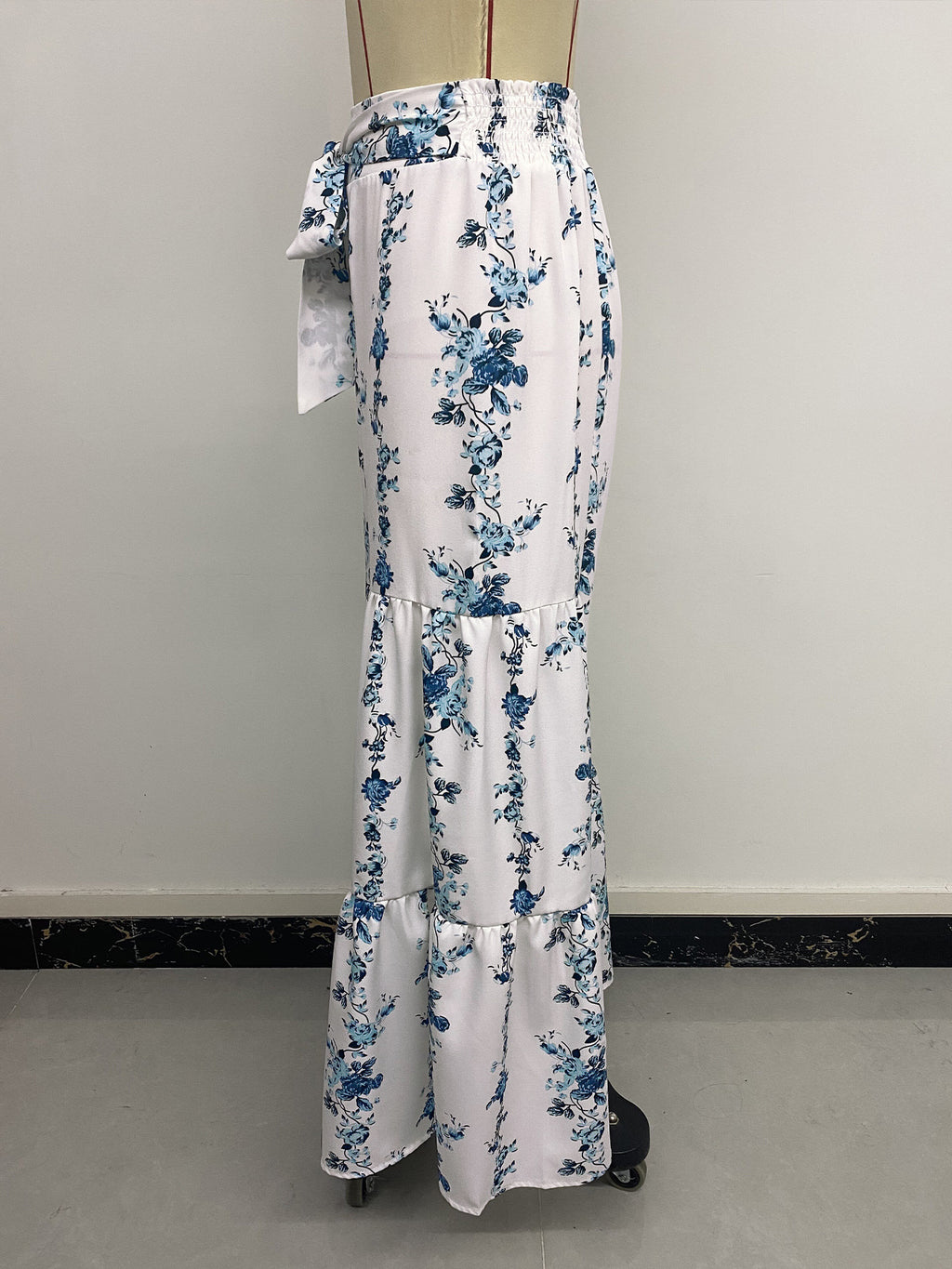 Summer Bohemian Ethnic Wide Leg Pants High Waist Strap Printing Trousers Women