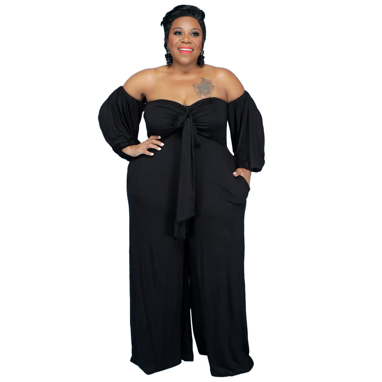 Plus Size Sexy Tube Solid Color Jumpsuit Wide jumpsuit