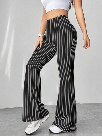 Retro Houndstooth High Waist Slim Mop Casual Bootcut Trousers