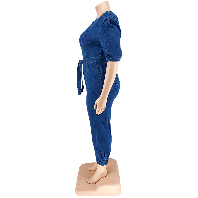 Plus Size Women Clothing Summer Sleeve Jumpsuit