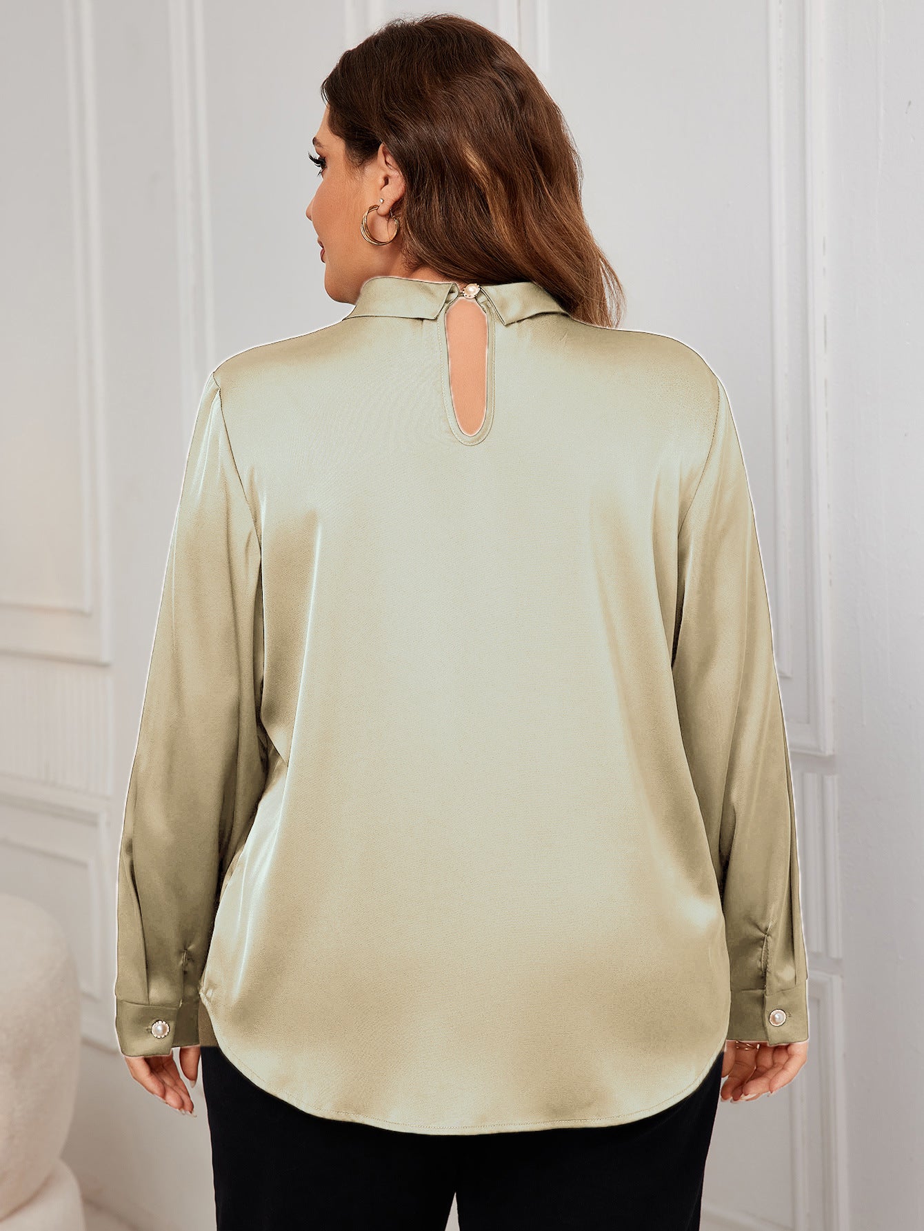 Plus Size Solid Color Shirt Autumn Top Slimming Loose Long Sleeve Shirt Women Clothing