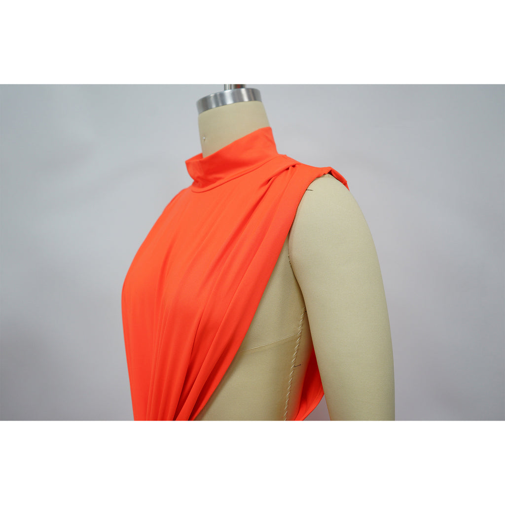 Georgia O-neck High Split Ruched Stacked Bodycon Midi Maxi Dress