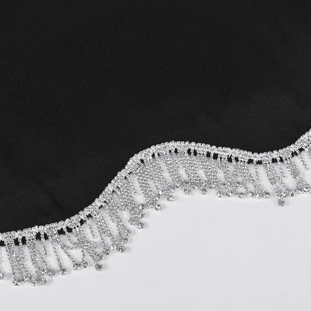 Women Stitching Metal Chain Cropped