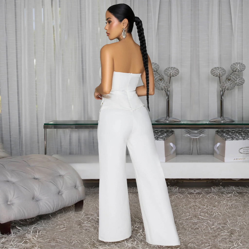 Women Wear Sexy Tube Top Backless Casual Wide Leg Jumpsuit