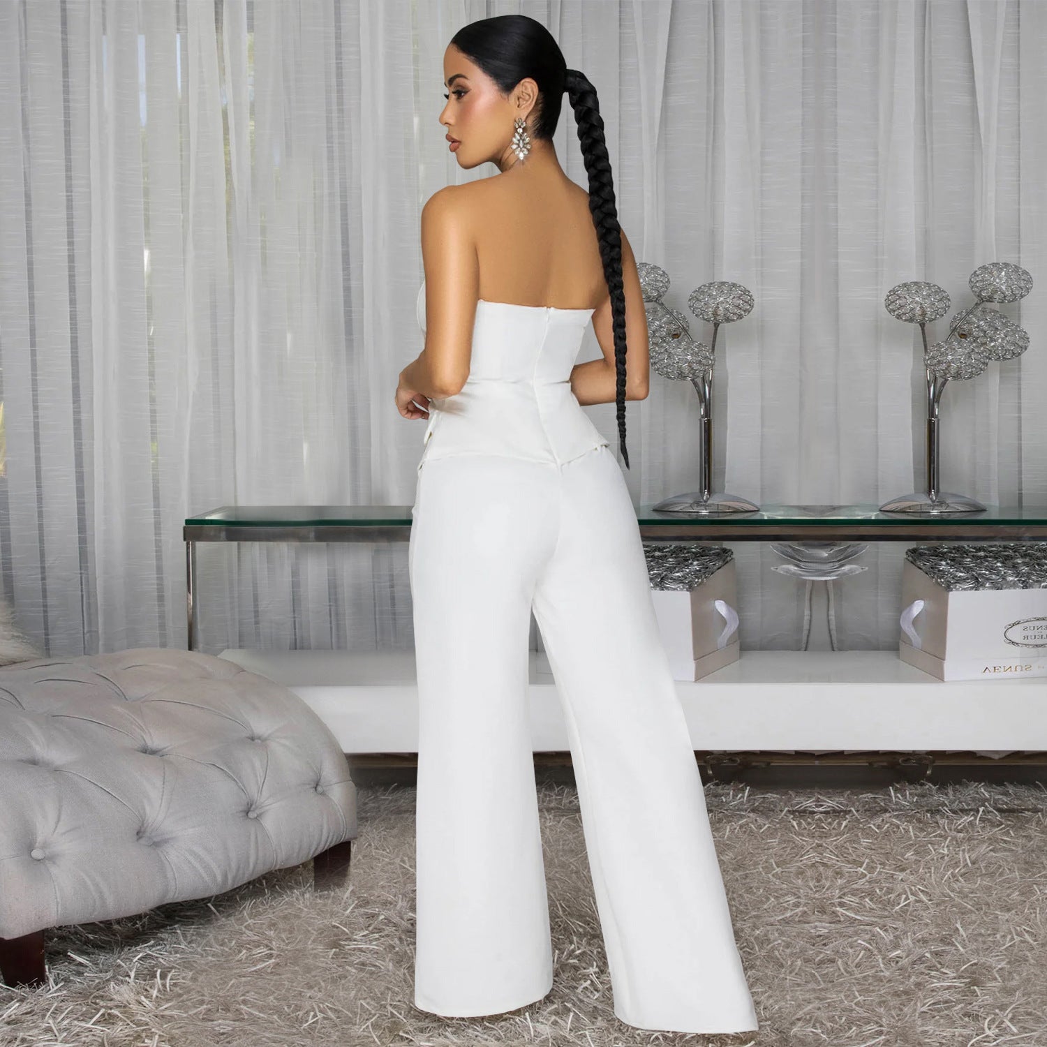 Women Wear Sexy Tube Top Backless Casual Wide Leg Jumpsuit